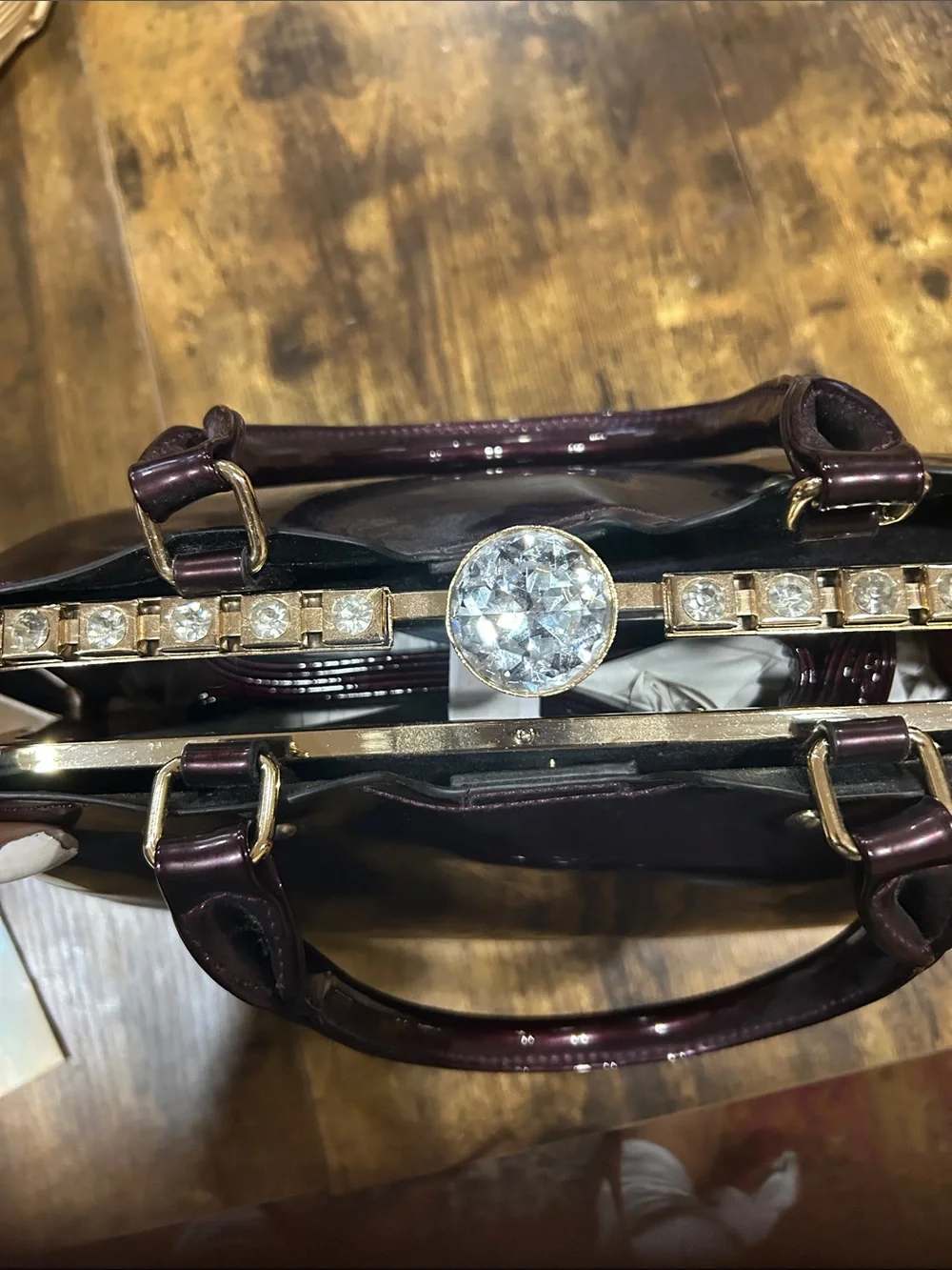 Classic Structured Patent Leather Tote - Deep Plum